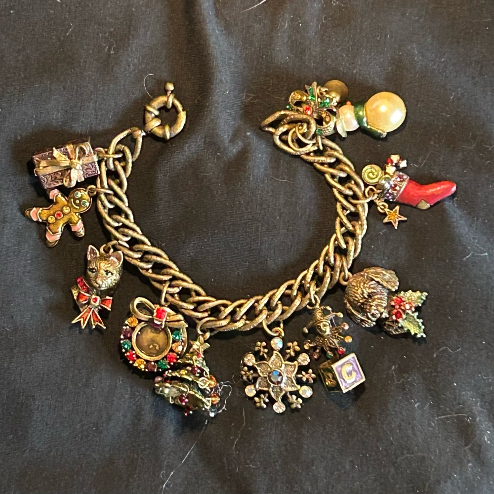 Sweet Romance Bronze Colored Christmas Charm Bracelet